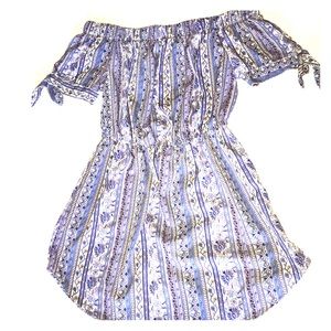 Floral Blue Off Shoulder Dress